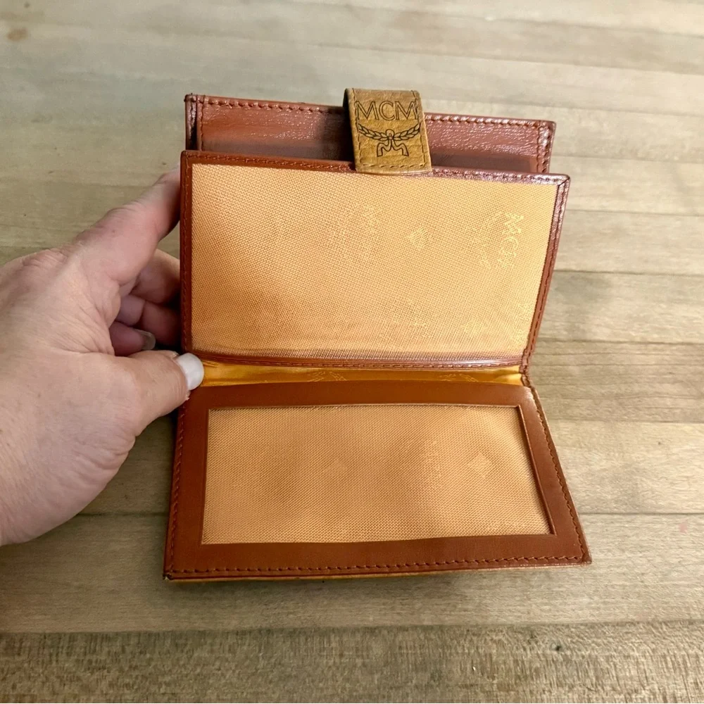 MCM Vintage Unisex Visetos Leather Compact Bifold Wallet in Cognac - Picture 9 of 12